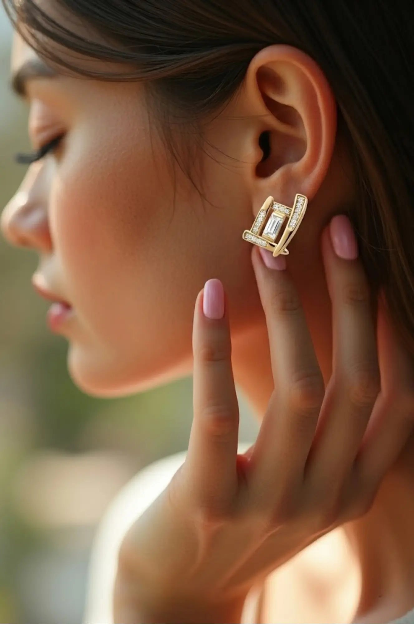 18K Gold Filled Geometric Square Huggie Earrings – Baguette & Pavé Cubic Zirconia Openwork Hoop Earrings